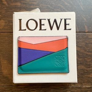 Loewe Anagram Puzzle Leather Card Case Pink&Green& with authentication card